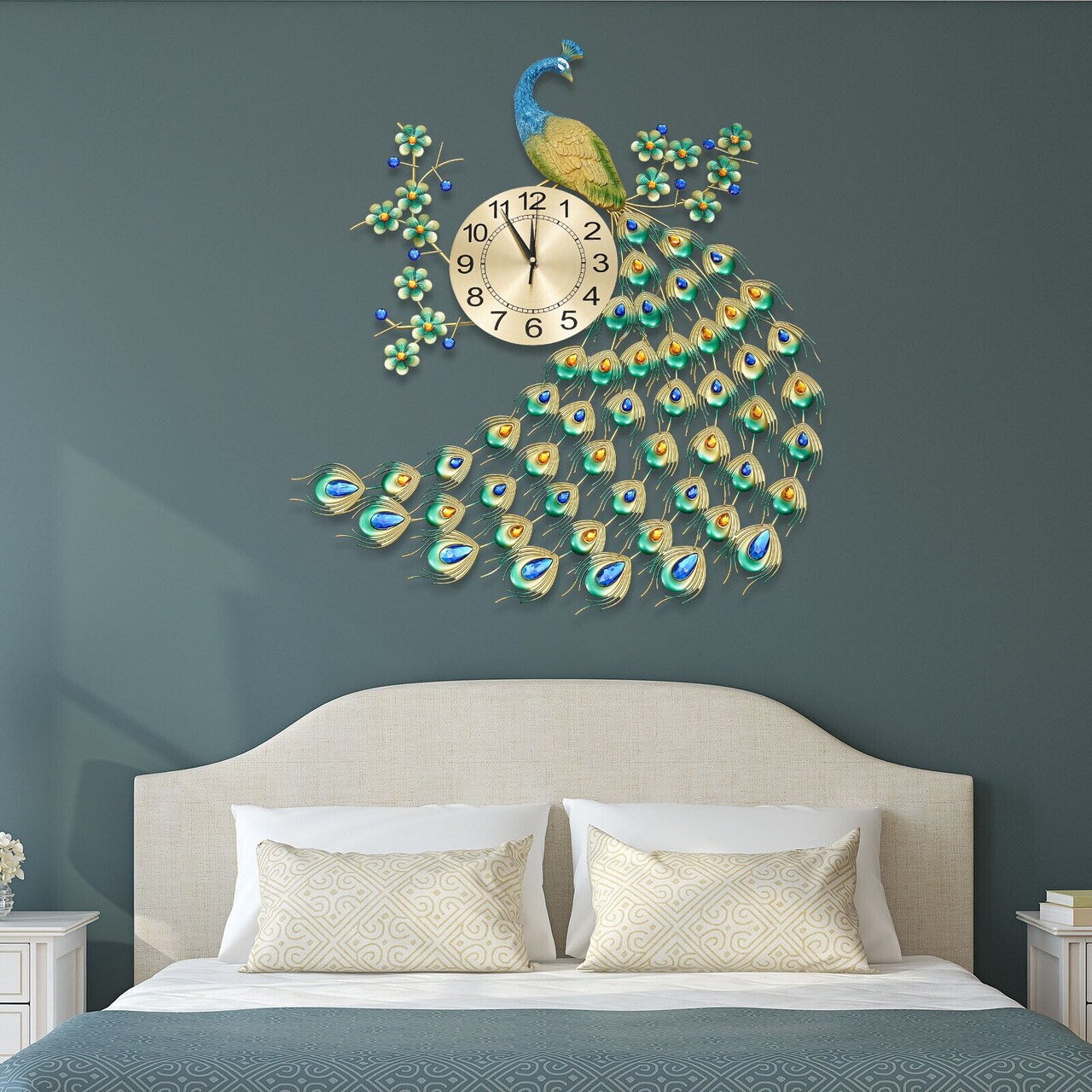 8in Peacock Wall Clock 3D Metal Large Watch Living Room Wall Clock Watch Decor